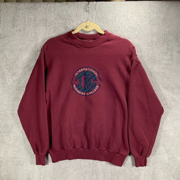 Lee Sweatshirt Women's Medium Burgundy Vintage Collage Academia Preppy - Picture 1 of 8